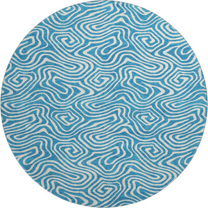 HomeRoots 8' Teal And Ivory Abstract Round Rug - Stylish, Washable, UV Protected for Modern Living Spaces 680912