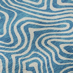 HomeRoots 8' Teal And Ivory Abstract Round Rug - Stylish, Washable, UV Protected for Modern Living Spaces 680912