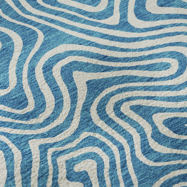 HomeRoots 8' Teal And Ivory Abstract Round Rug - Stylish, Washable, UV Protected for Modern Living Spaces 680912