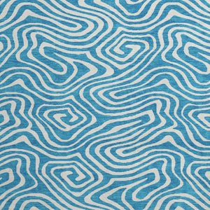 HomeRoots 8' Teal And Ivory Abstract Round Rug - Stylish, Washable, UV Protected for Modern Living Spaces 680912