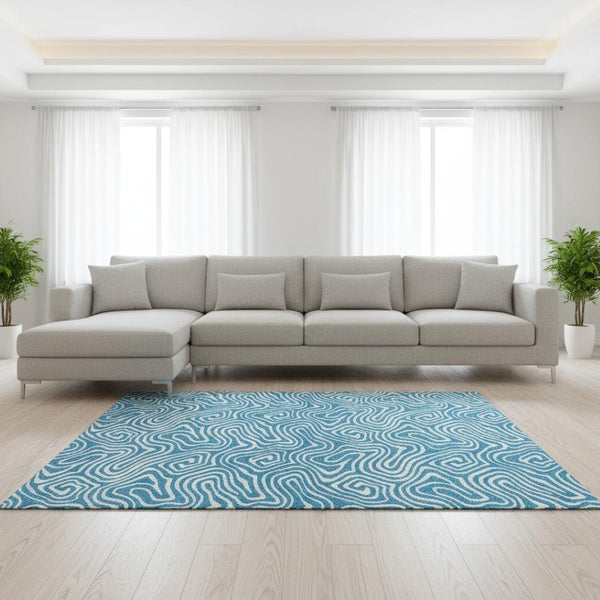 HomeRoots 8' X 10' Teal and Ivory Abstract Washable Area Rug - Durable, Stylish, UV-Protected for Busy Homes 680913