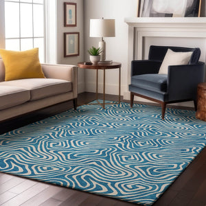 HomeRoots 8' X 10' Teal and Ivory Abstract Washable Area Rug - Durable, Stylish, UV-Protected for Busy Homes 680913