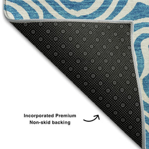 HomeRoots 8' X 10' Teal and Ivory Abstract Washable Area Rug - Durable, Stylish, UV-Protected for Busy Homes 680913