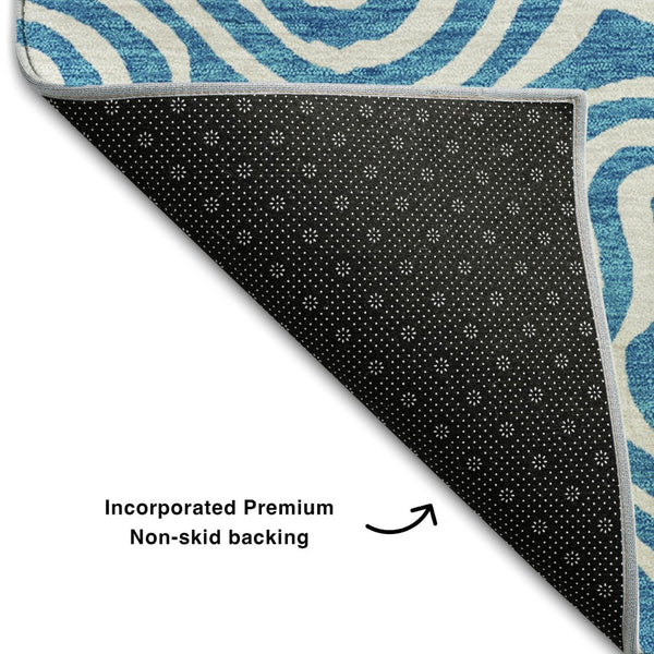 HomeRoots 8' X 10' Teal and Ivory Abstract Washable Area Rug - Durable, Stylish, UV-Protected for Busy Homes 680913