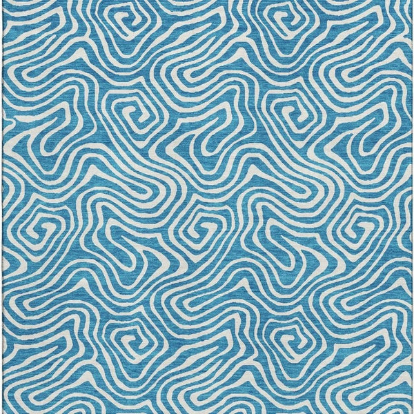 HomeRoots 8' X 10' Teal and Ivory Abstract Washable Area Rug - Durable, Stylish, UV-Protected for Busy Homes 680913
