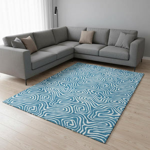 HomeRoots 9' X 12' Stylish Teal & Ivory Washable Area Rug with UV Protection for High-Traffic Homes & Pets 680914