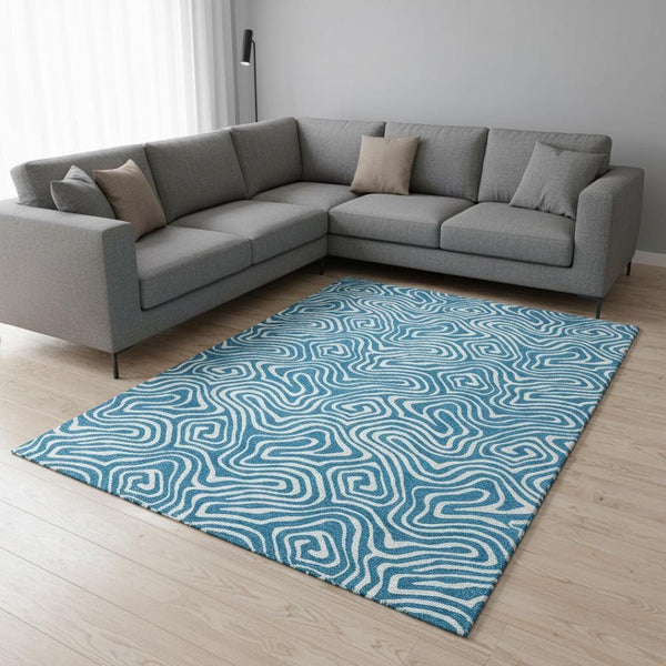 HomeRoots 9' X 12' Stylish Teal & Ivory Washable Area Rug with UV Protection for High-Traffic Homes & Pets 680914