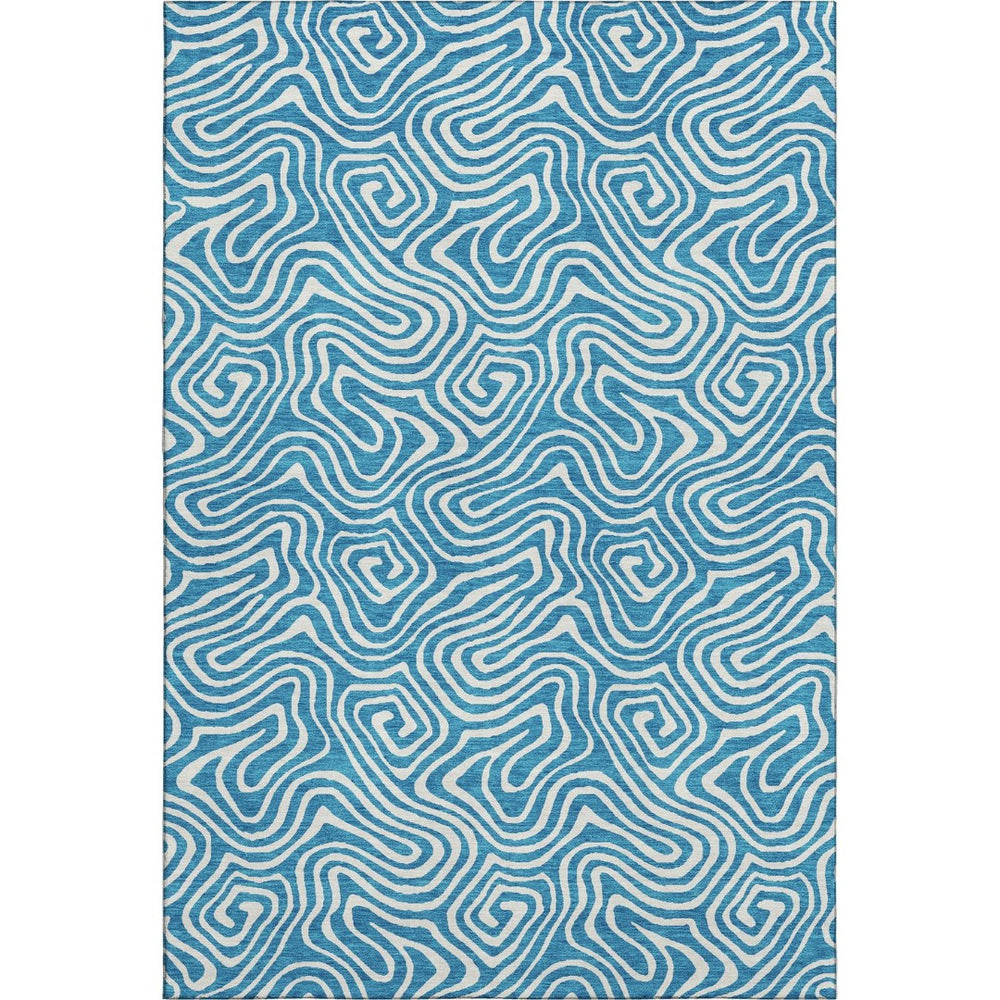 HomeRoots 9' X 12' Stylish Teal & Ivory Washable Area Rug with UV Protection for High-Traffic Homes & Pets 680914