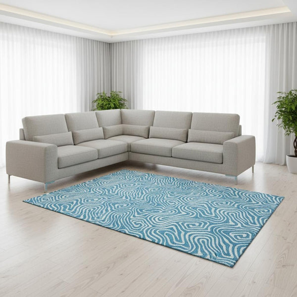 HomeRoots 10' Teal and Ivory Abstract Washable Area Rug - UV Protected, Stain-Resistant, Family-Friendly Design 680915