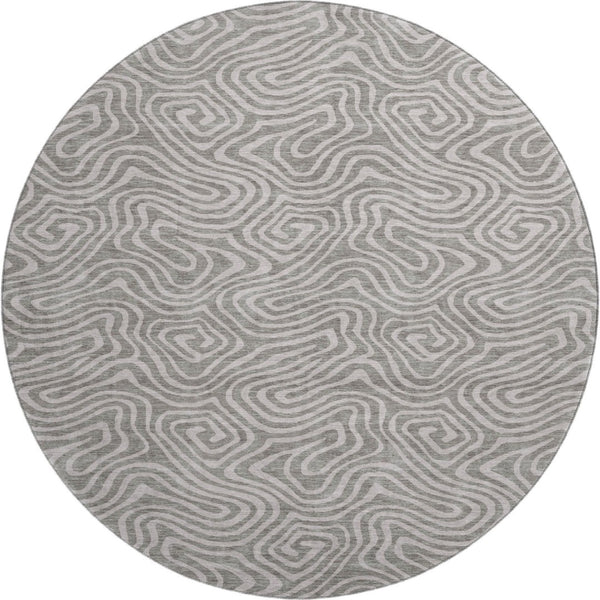 HomeRoots 8' Taupe and Ivory Abstract Round Rug - Washable, UV Protected, Soft, Durable, Ideal for Busy Homes 680918