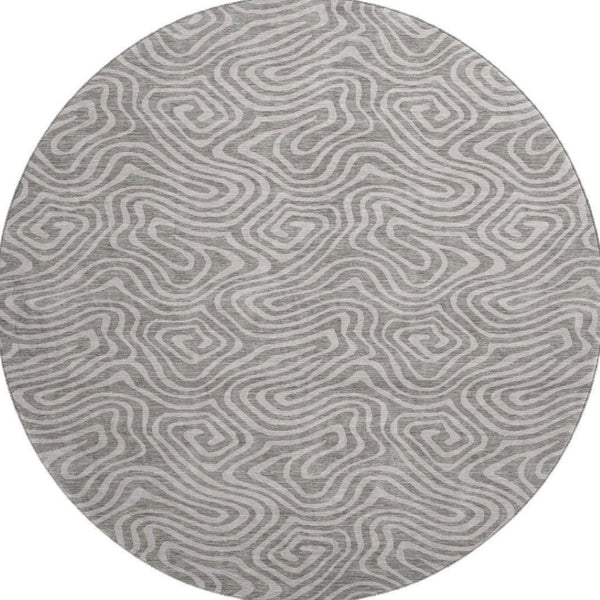 HomeRoots 8' Taupe and Ivory Abstract Round Rug - Washable, UV Protected, Soft, Durable, Ideal for Busy Homes 680918