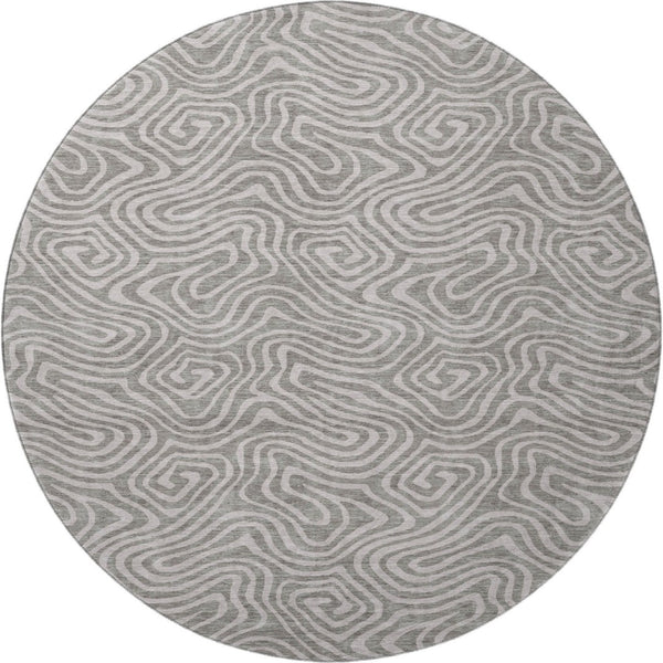 HomeRoots 8' Taupe and Ivory Abstract Round Rug - Washable, UV Protected, Soft, Durable, Ideal for Busy Homes 680918