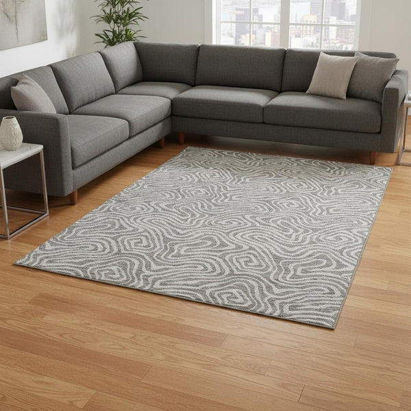 HomeRoots 8' X 10' Abstract Taupe & Ivory Area Rug - Washable, UV-Protected, Durable for Family Spaces! 680919