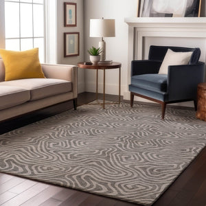 HomeRoots 8' X 10' Abstract Taupe & Ivory Area Rug - Washable, UV-Protected, Durable for Family Spaces! 680919