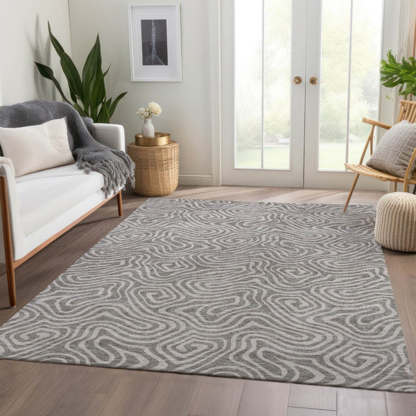 HomeRoots 8' X 10' Abstract Taupe & Ivory Area Rug - Washable, UV-Protected, Durable for Family Spaces! 680919