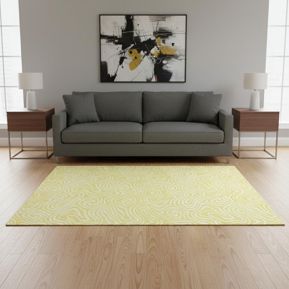 HomeRoots 5' X 8' Yellow and Ivory Abstract Washable Area Rug with UV Protection - Modern, Durable, Stylish Design 680923