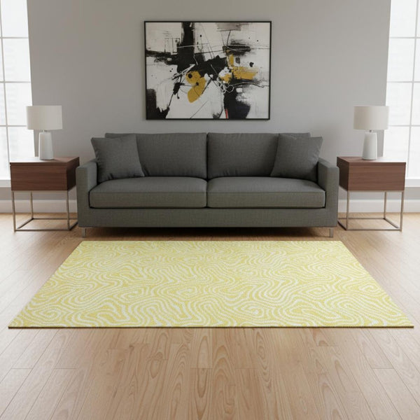 HomeRoots 5' X 8' Yellow and Ivory Abstract Washable Area Rug with UV Protection - Modern, Durable, Stylish Design 680923