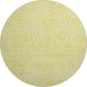 HomeRoots 8' Yellow And Ivory Abstract Round Rug – Washable, UV-Protected, Durable for Kids & Pets, 8ft Statement Piece 680924