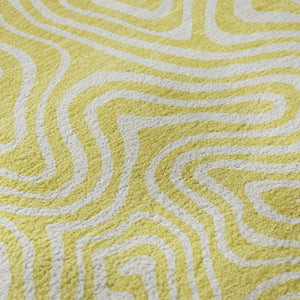 HomeRoots 8' Yellow And Ivory Abstract Round Rug – Washable, UV-Protected, Durable for Kids & Pets, 8ft Statement Piece 680924