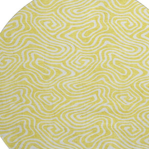 HomeRoots 8' Yellow And Ivory Abstract Round Rug – Washable, UV-Protected, Durable for Kids & Pets, 8ft Statement Piece 680924