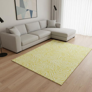 HomeRoots 8' X 10' Yellow and Ivory Abstract Washable Area Rug with UV Protection for Modern Living Spaces 680925