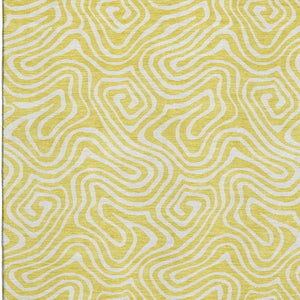 HomeRoots 8' X 10' Yellow and Ivory Abstract Washable Area Rug with UV Protection for Modern Living Spaces 680925