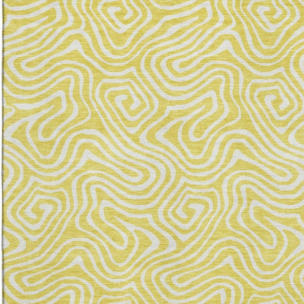 HomeRoots 8' X 10' Yellow and Ivory Abstract Washable Area Rug with UV Protection for Modern Living Spaces 680925