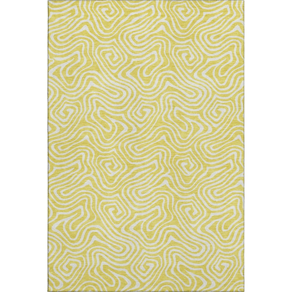 HomeRoots 9' X 12' Washable Yellow & Ivory Abstract Area Rug with UV Protection - Perfect for High-Traffic Spaces 680926