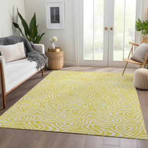 HomeRoots 9' X 12' Washable Yellow & Ivory Abstract Area Rug with UV Protection - Perfect for High-Traffic Spaces 680926
