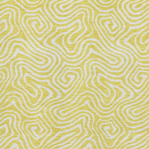 HomeRoots 9' X 12' Washable Yellow & Ivory Abstract Area Rug with UV Protection - Perfect for High-Traffic Spaces 680926