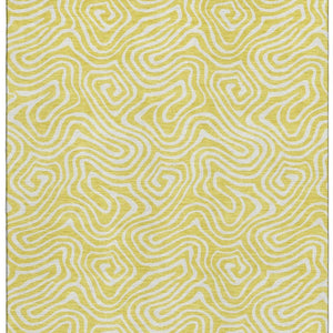 HomeRoots 9' X 12' Washable Yellow & Ivory Abstract Area Rug with UV Protection - Perfect for High-Traffic Spaces 680926