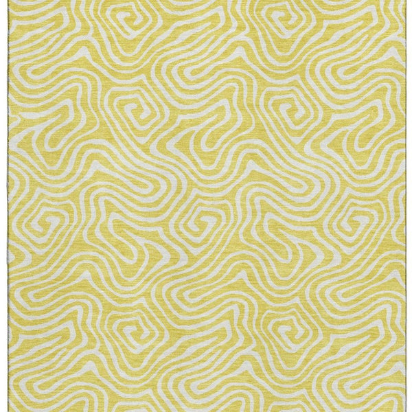 HomeRoots 9' X 12' Washable Yellow & Ivory Abstract Area Rug with UV Protection - Perfect for High-Traffic Spaces 680926