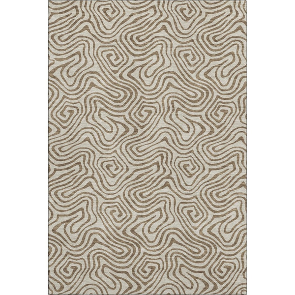 HomeRoots 5' x 8' Modern Beige and Brown Abstract Washable Area Rug with UV Protection for Versatile Use 680929