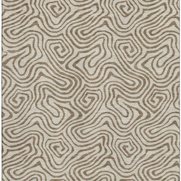 HomeRoots 5' x 8' Modern Beige and Brown Abstract Washable Area Rug with UV Protection for Versatile Use 680929