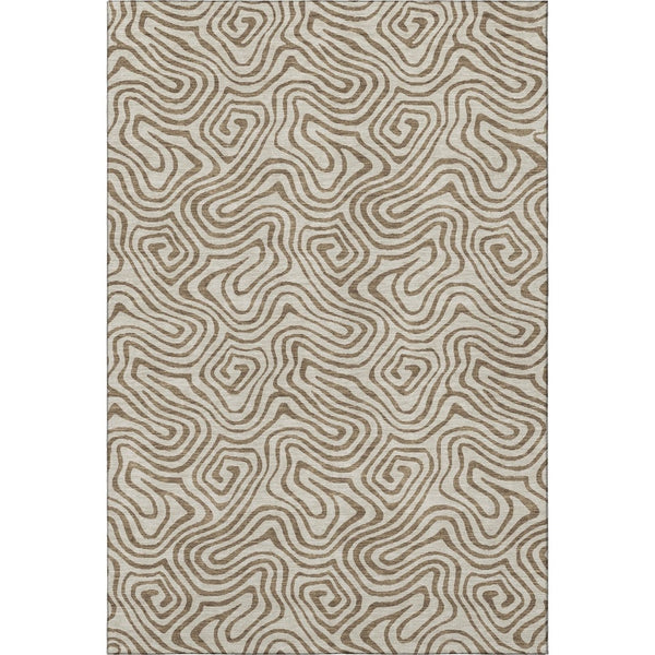 HomeRoots 5' x 8' Modern Beige and Brown Abstract Washable Area Rug with UV Protection for Versatile Use 680929