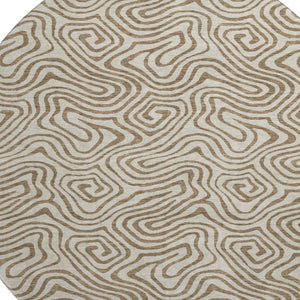 HomeRoots 8' Beige and Brown Abstract Round Rug - Washable, UV-Protected, Family-Friendly Design for Any Space 680930