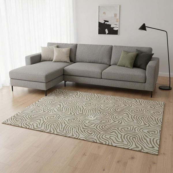 HomeRoots 8' X 10' Washable Beige & Brown Abstract Area Rug with UV Protection for Modern Homes & Style 680931