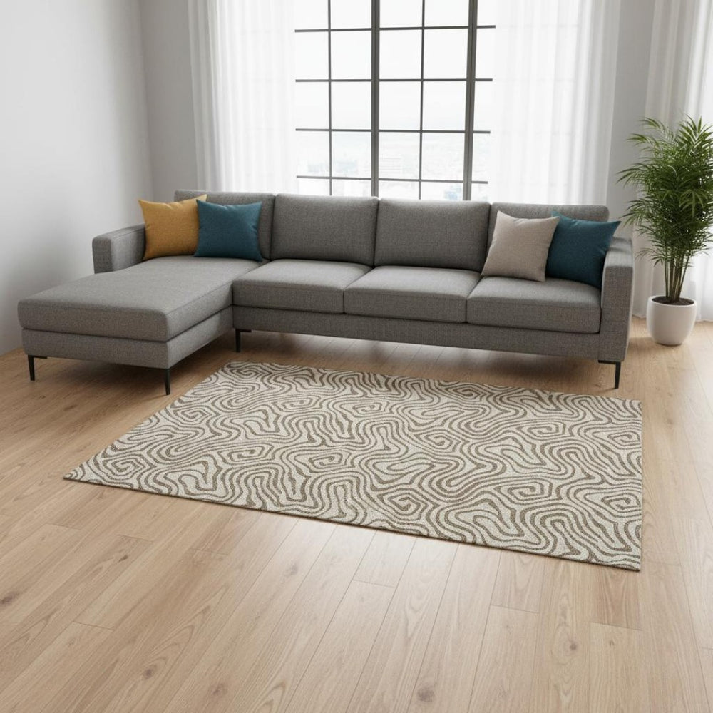 HomeRoots 9' X 12' Beige and Brown Abstract Area Rug - Washable, UV-Protected, Stain-Resistant & Stylish! 680932