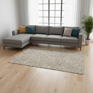 HomeRoots 9' X 12' Beige and Brown Abstract Area Rug - Washable, UV-Protected, Stain-Resistant & Stylish! 680932