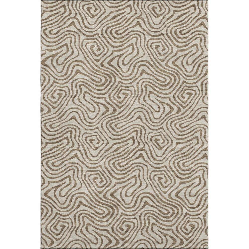 HomeRoots 9' X 12' Beige and Brown Abstract Area Rug - Washable, UV-Protected, Stain-Resistant & Stylish! 680932