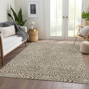 HomeRoots 9' X 12' Beige and Brown Abstract Area Rug - Washable, UV-Protected, Stain-Resistant & Stylish! 680932