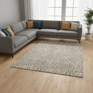 HomeRoots 10' X 14' Beige and Brown Abstract Area Rug – Washable, UV Protected, Durable & Perfect for Families 680933