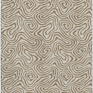 HomeRoots 10' X 14' Beige and Brown Abstract Area Rug – Washable, UV Protected, Durable & Perfect for Families 680933