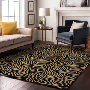 HomeRoots 5' X 8' Black And Gold Abstract Area Rug – Stylish, Washable, UV-Protected for Modern Living Spaces 680935