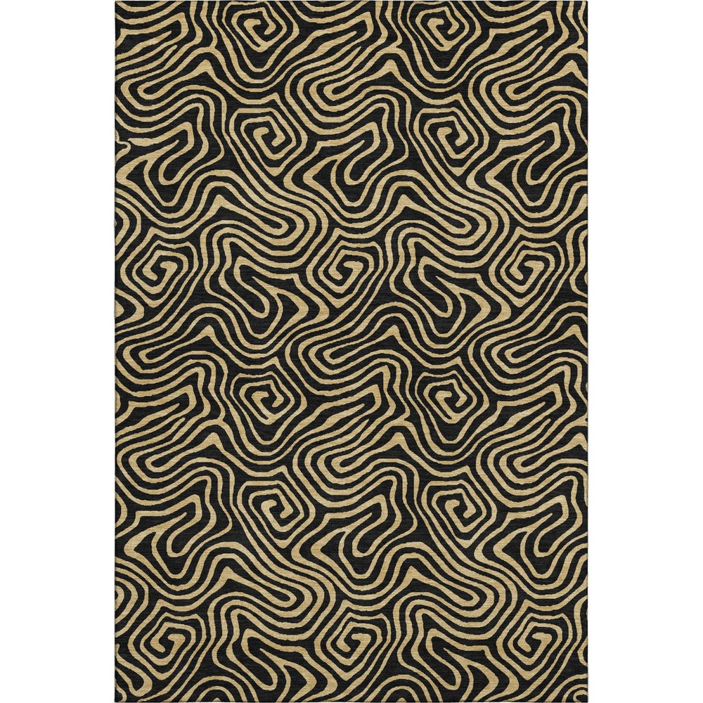 HomeRoots 5' X 8' Black And Gold Abstract Area Rug – Stylish, Washable, UV-Protected for Modern Living Spaces 680935