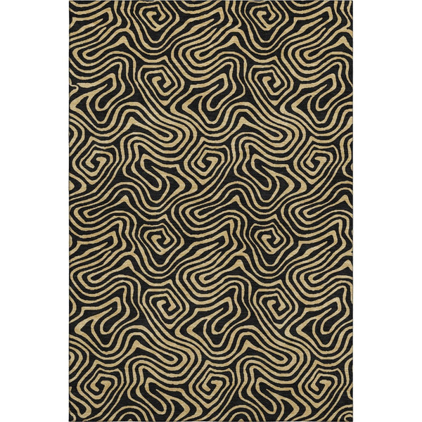 HomeRoots 5' X 8' Black And Gold Abstract Area Rug – Stylish, Washable, UV-Protected for Modern Living Spaces 680935
