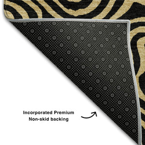 HomeRoots 5' X 8' Black And Gold Abstract Area Rug – Stylish, Washable, UV-Protected for Modern Living Spaces 680935