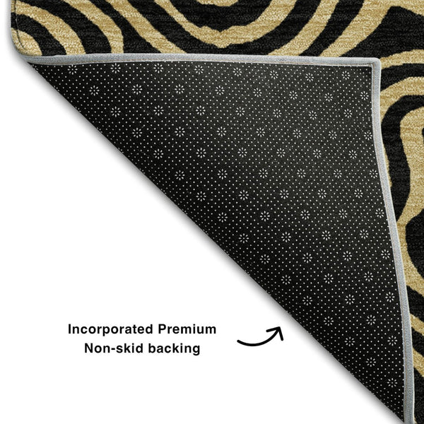 HomeRoots 5' X 8' Black And Gold Abstract Area Rug – Stylish, Washable, UV-Protected for Modern Living Spaces 680935