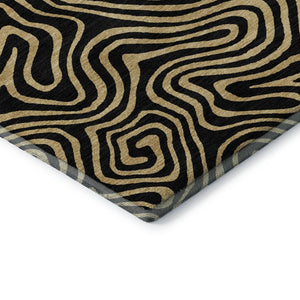 HomeRoots 5' X 8' Black And Gold Abstract Area Rug – Stylish, Washable, UV-Protected for Modern Living Spaces 680935