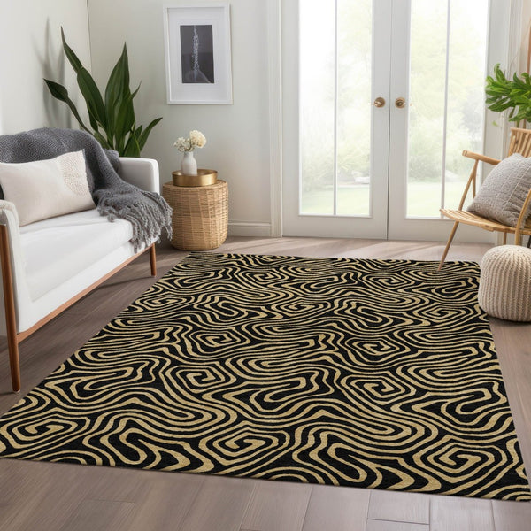 HomeRoots 5' X 8' Black And Gold Abstract Area Rug – Stylish, Washable, UV-Protected for Modern Living Spaces 680935